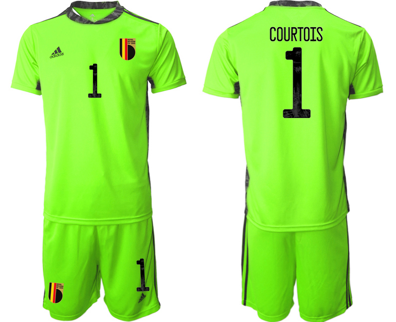 Men 2021 European Cup Belgium Fluorescent green goalkeeper #1 Soccer Jerseys->belgium jersey->Soccer Country Jersey